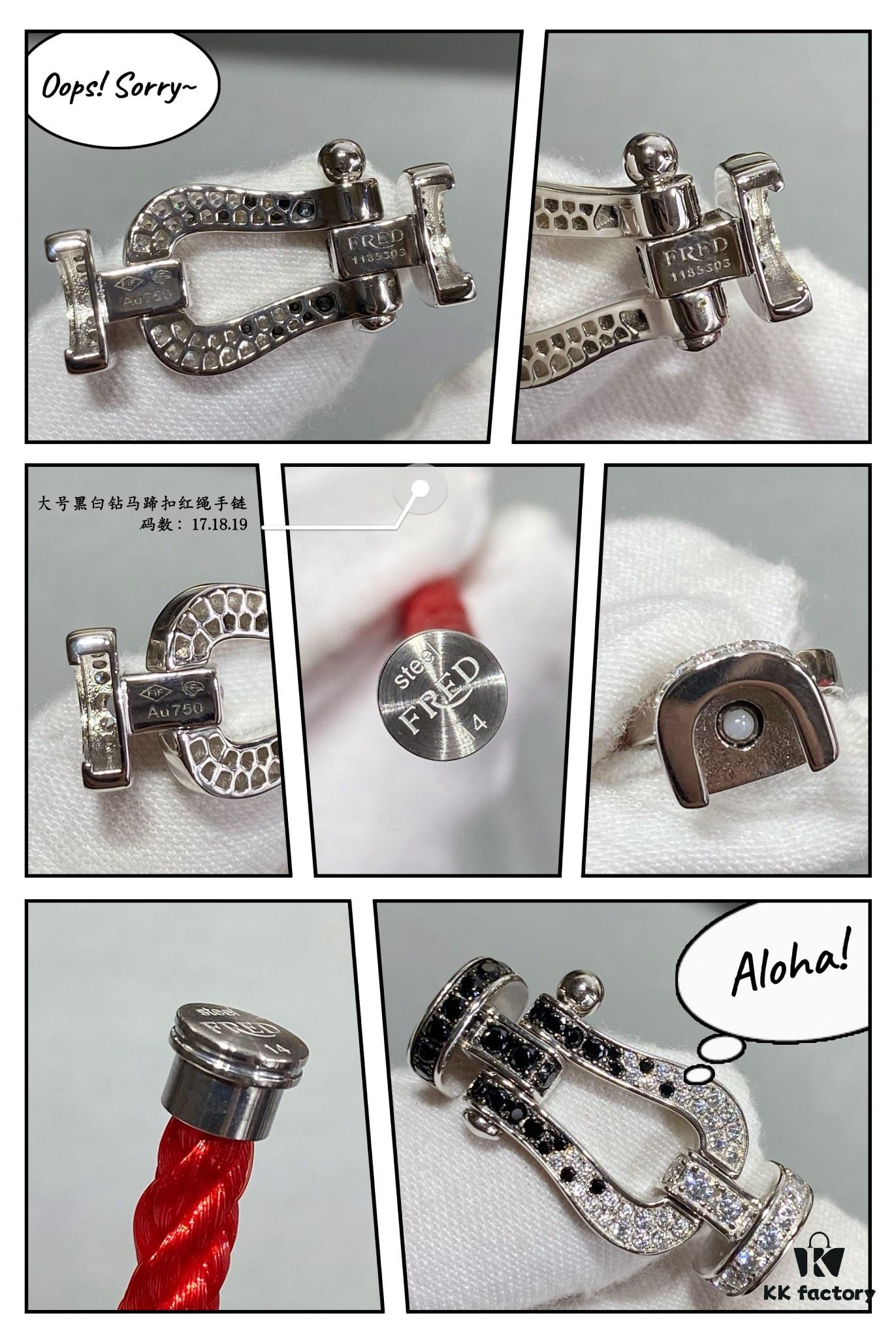 692ff4ef99f2d84055c8dd4b New Release ❤️ Fred Large Black and White Diamond Horsehoof Charm Red String Bracelet - Luxury Fashion Elegant Design
