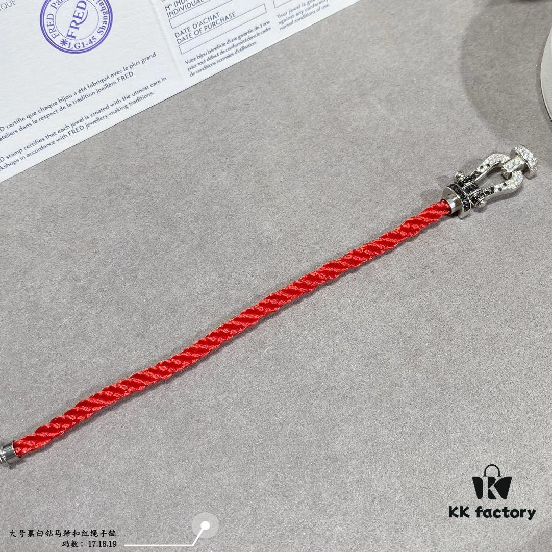 692ff4f099f2d84055c8dd4c New Release ❤️ Fred Large Black and White Diamond Horsehoof Charm Red String Bracelet - Luxury Fashion Elegant Design