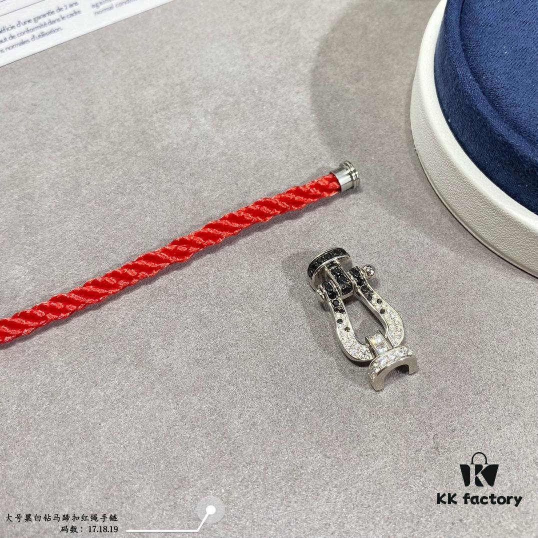 692ff51299f2d84055c8dd6e New Release ❤️ Fred Large Black and White Diamond Horsehoof Charm Red String Bracelet - Luxury Fashion Elegant Design