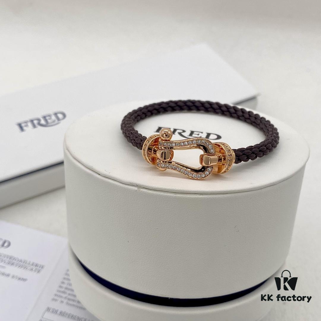 692ff58999f2d84055c8de31 FRED Force 10 Large Half-Pave Diamond Bracelet in Mahogany Tone