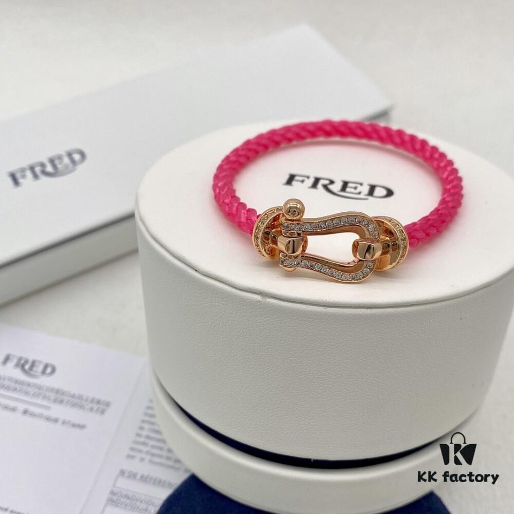 692ff58a99f2d84055c8de32 FRED Force 10 Large Half-Pave Diamond Bracelet in Vibrant Rosewood-Colored Cord