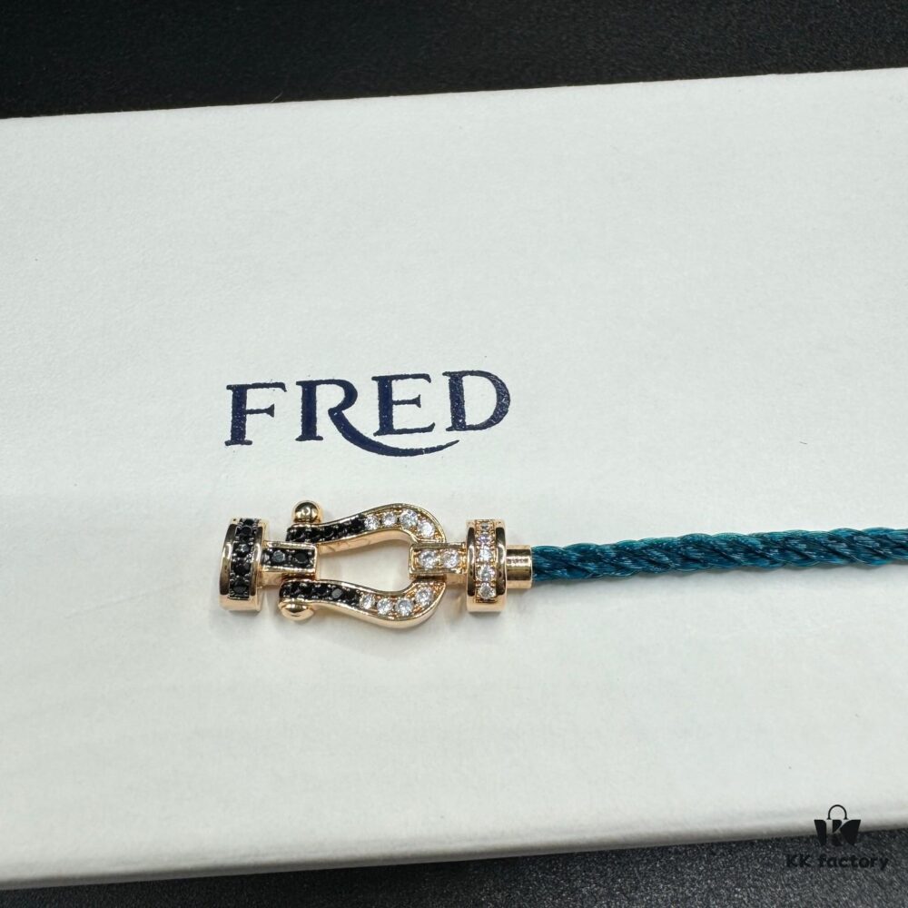 692ff65f99f2d84055c8df62 FRED Fred Bracelet, Medium Rose Gold Force 10 Collection with Black and White Gemstones, Steel Cord Bracelet