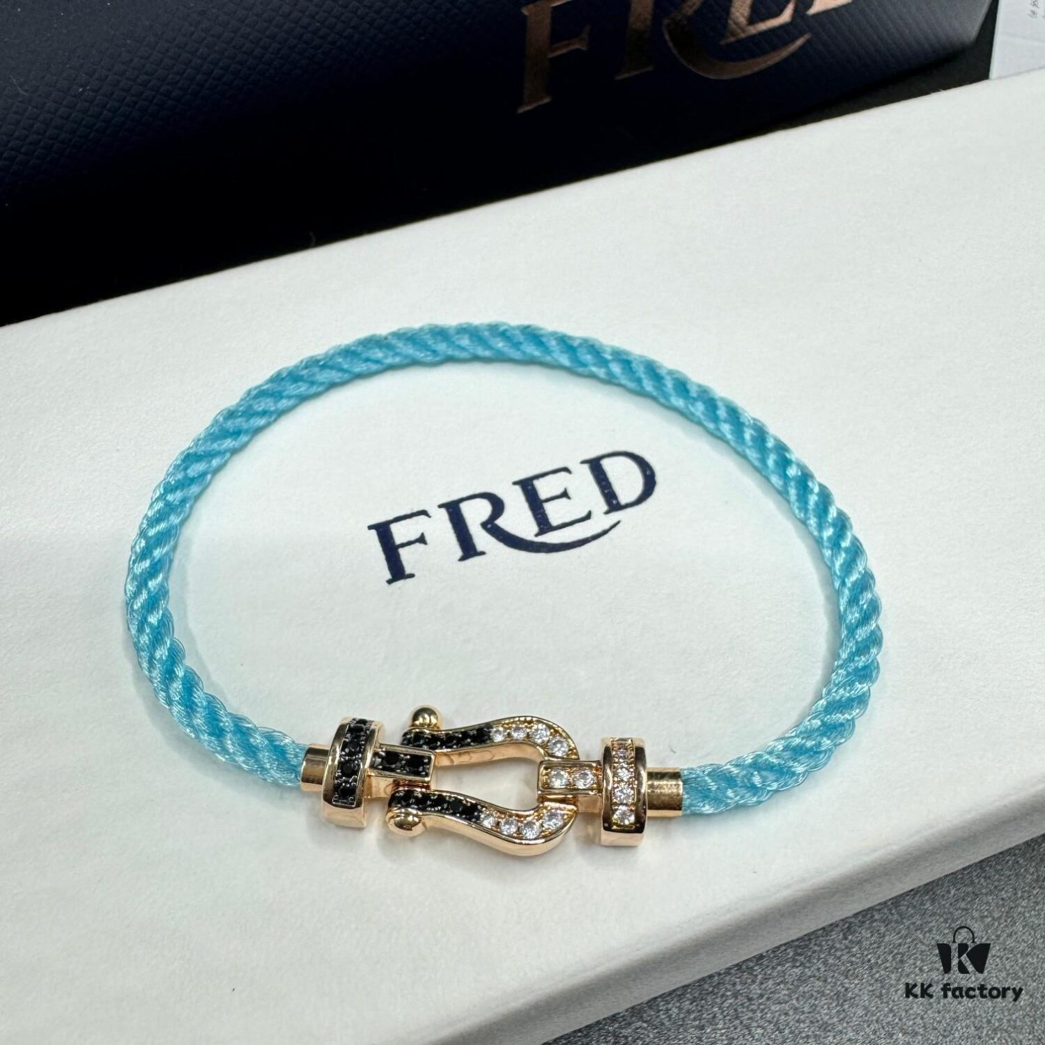 692ff66599f2d84055c8df6c FRED Force 10 Bracelet in Rose Gold, Medium Size, with Black and White Gemstones, Steel Cord Design