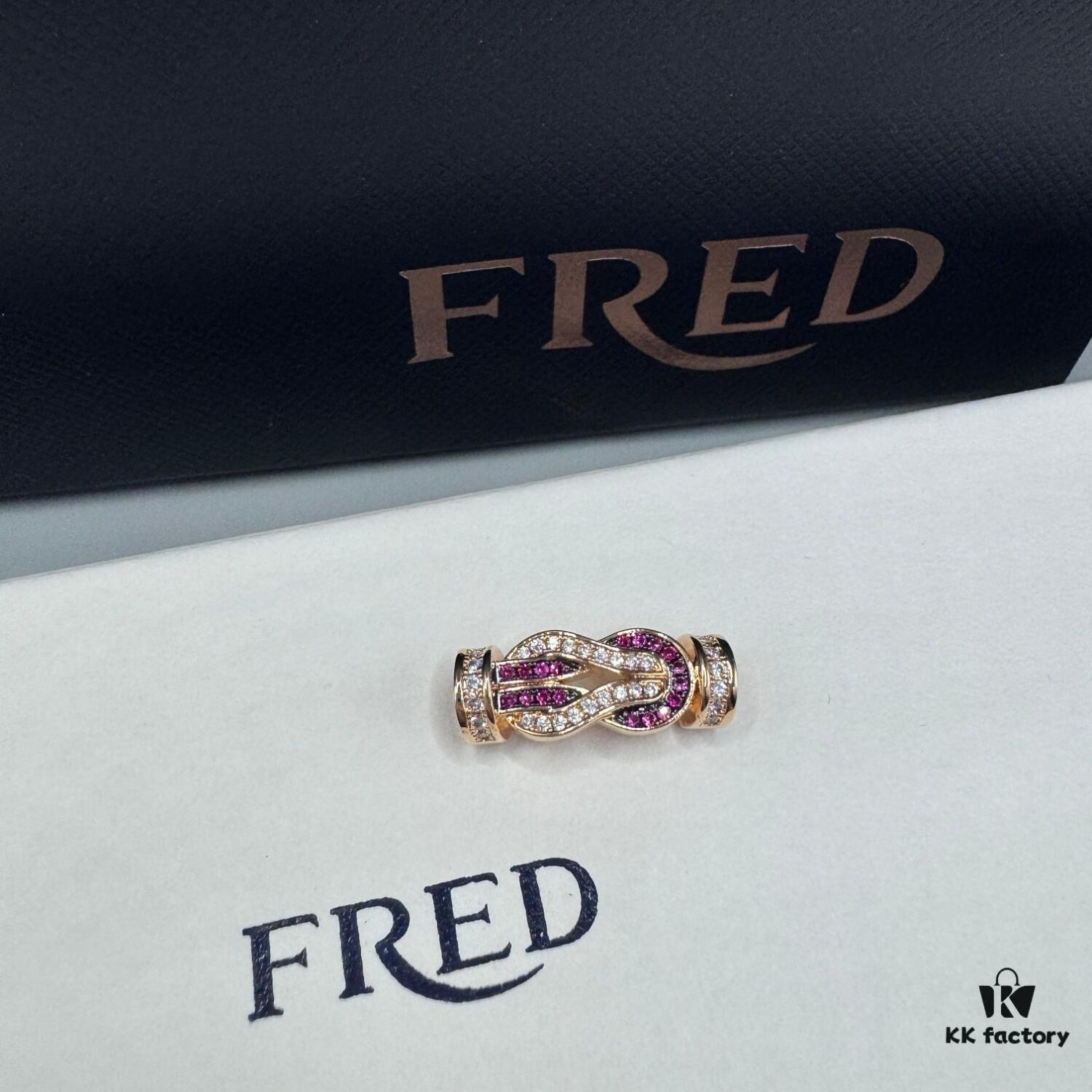 692ff68599f2d84055c8df93 FRED Force 10 Bracelet in Rose Gold with Ruby Cabochon, Medium Size, Steel Cable Design