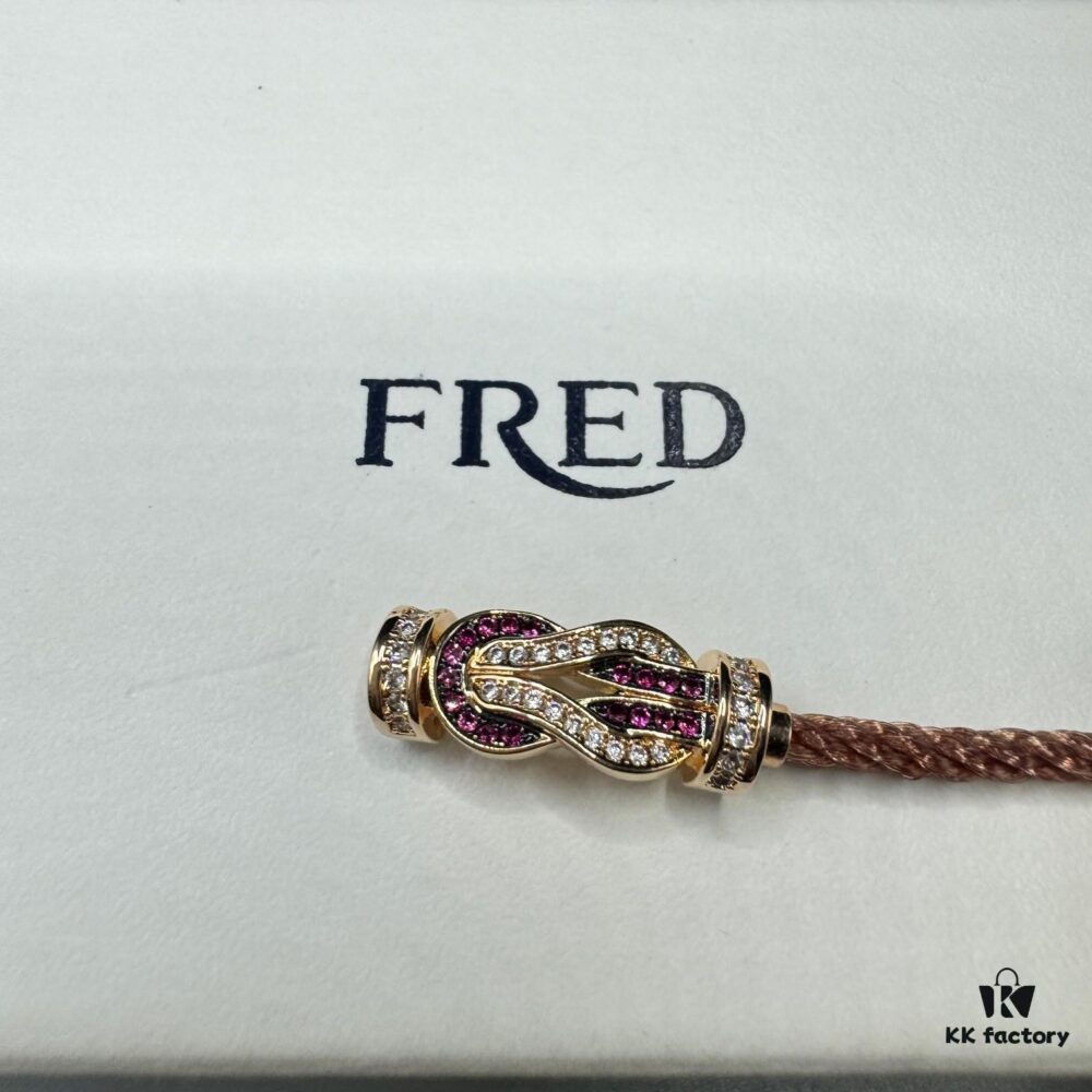 692ff68699f2d84055c8df95 FRED Force 10 Bracelet in Rose Gold, Medium Size with Ruby Cabochon and Steel Cable