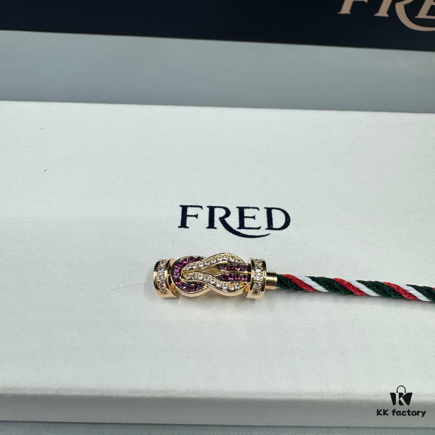 692ff68999f2d84055c8df98 FRED Force 10 Bracelet in Rose Gold with Ruby Cabochon, Medium Size, Steel Cable Design