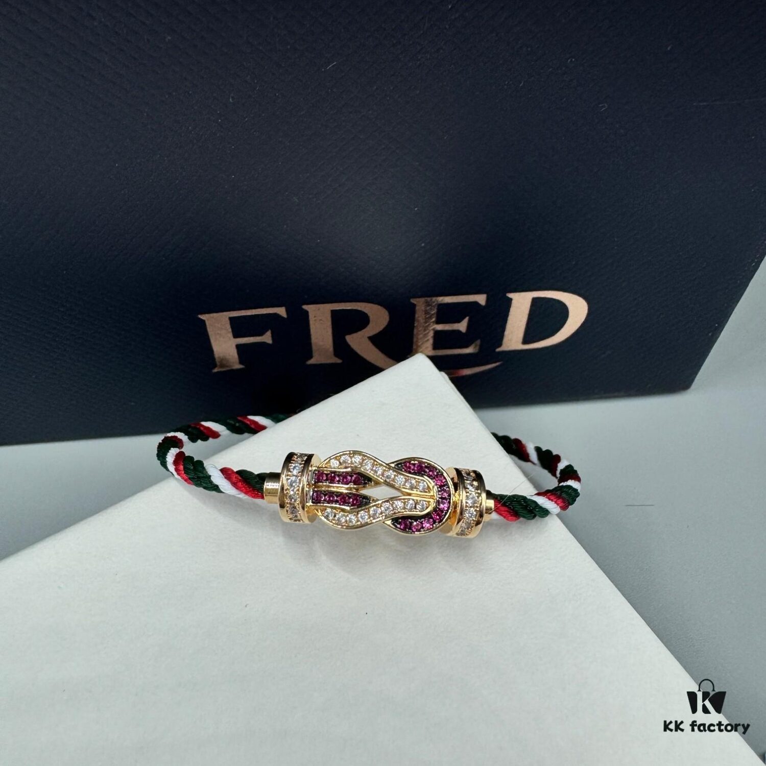 692ff68c99f2d84055c8df9c FRED Force 10 Bracelet in Rose Gold with Ruby Cabochon, Medium Size, Steel Cable Design