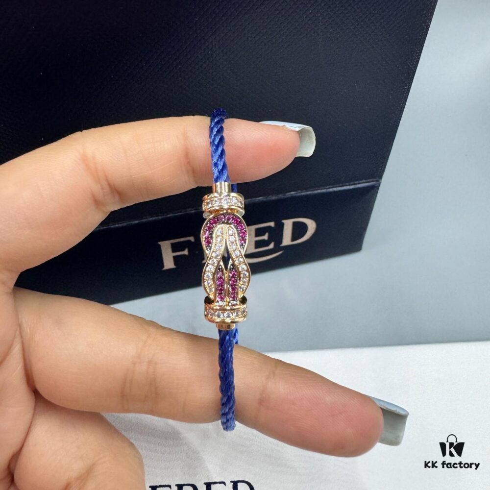 692ff6a099f2d84055c8dfb4 FRED Force 10 Bracelet in Rose Gold, Medium Size with Ruby Cabochon and Steel Cable