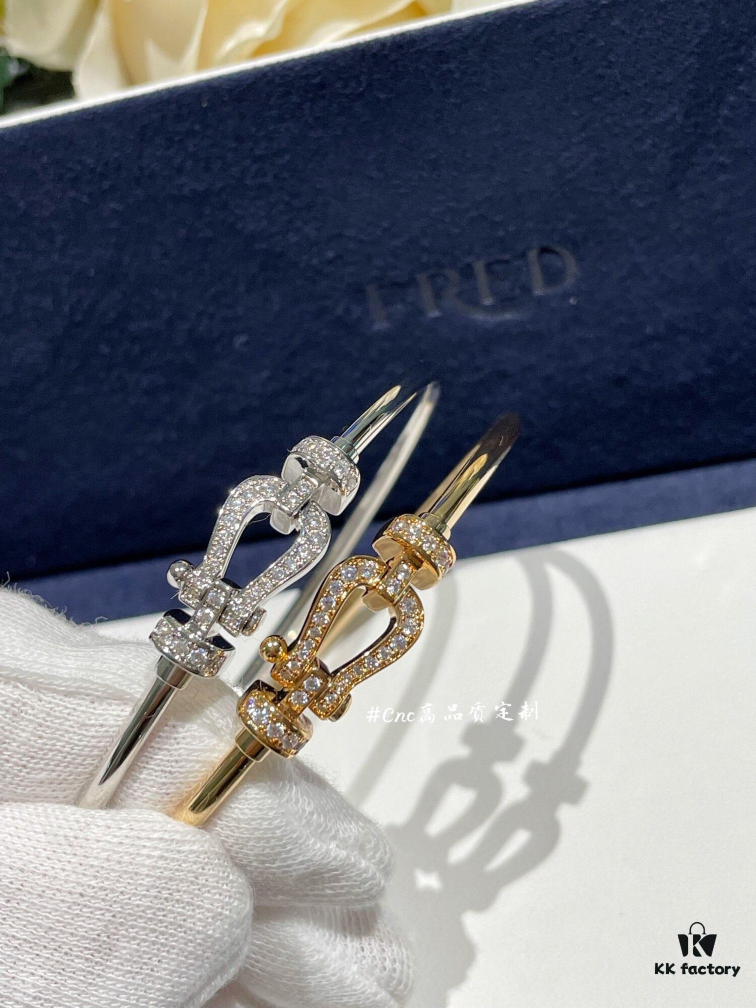 692ff6d599f2d84055c8dff2 FRE*D Full Diamond Horseshoe Buckle Rigid Tube Bracelet, CNC Precision Carved, Lightweight Hollow Design, Rose Gold & White Gold In Stock, Hand-Set Diamonds with ZP-Aligned Drill Settings and Logo Anti-Counterfeit Markings, 2cm Small Size