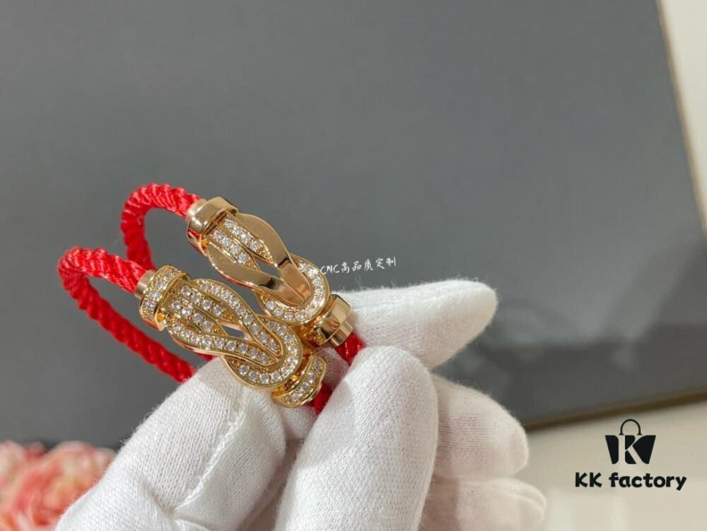Rose Gold Fred Infinity Buckle Half Diamond Full Diamond Red Bracelet, Fully Polished Logo