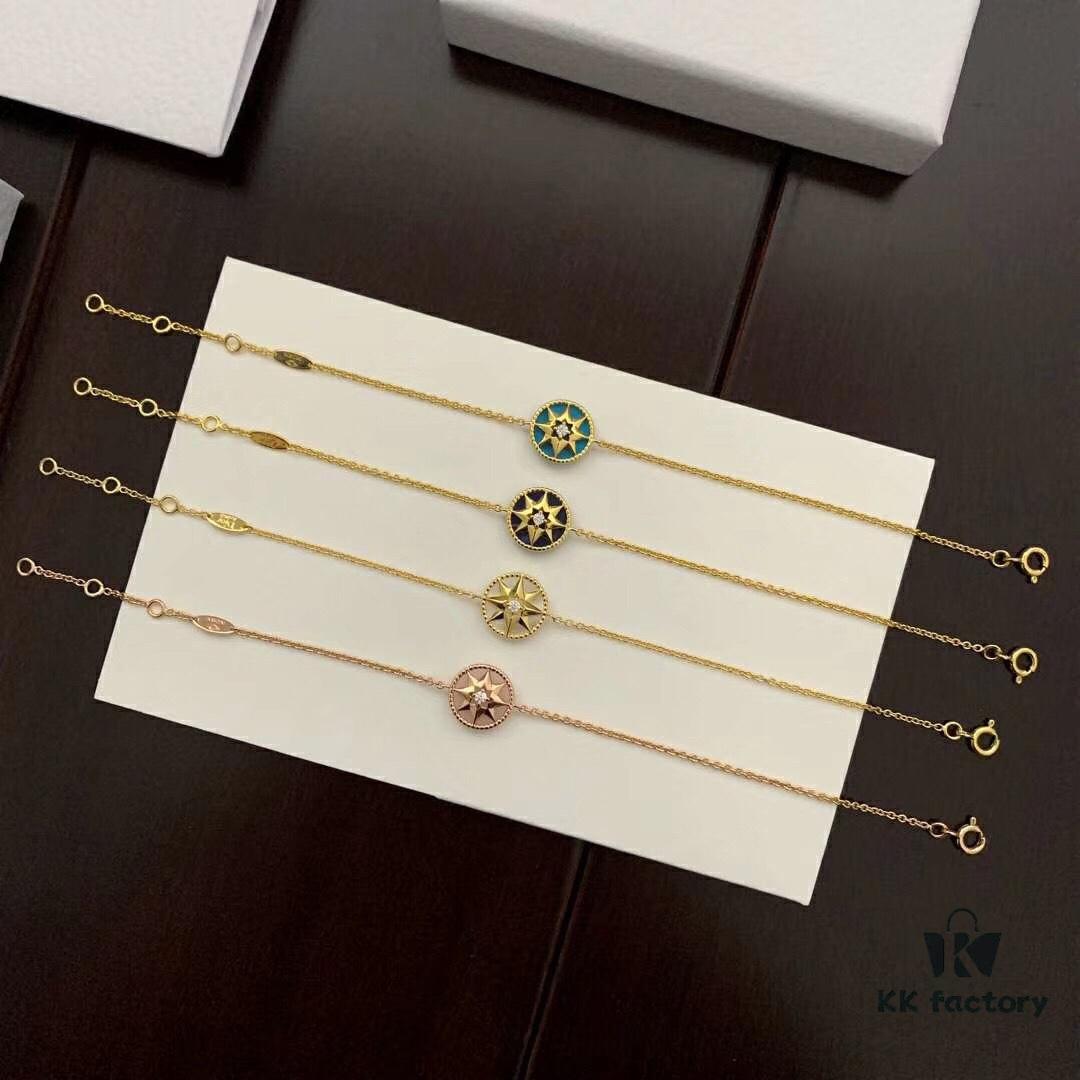 692ff76a99f2d84055c8e0d7 D!or Compass Bracelet - Rose des Vents Collection, 18K Real Gold Plated with Diamond and Silver Base, Featuring Turquoise, Lapis Lazuli, White Shell, and Pink Crystal Options