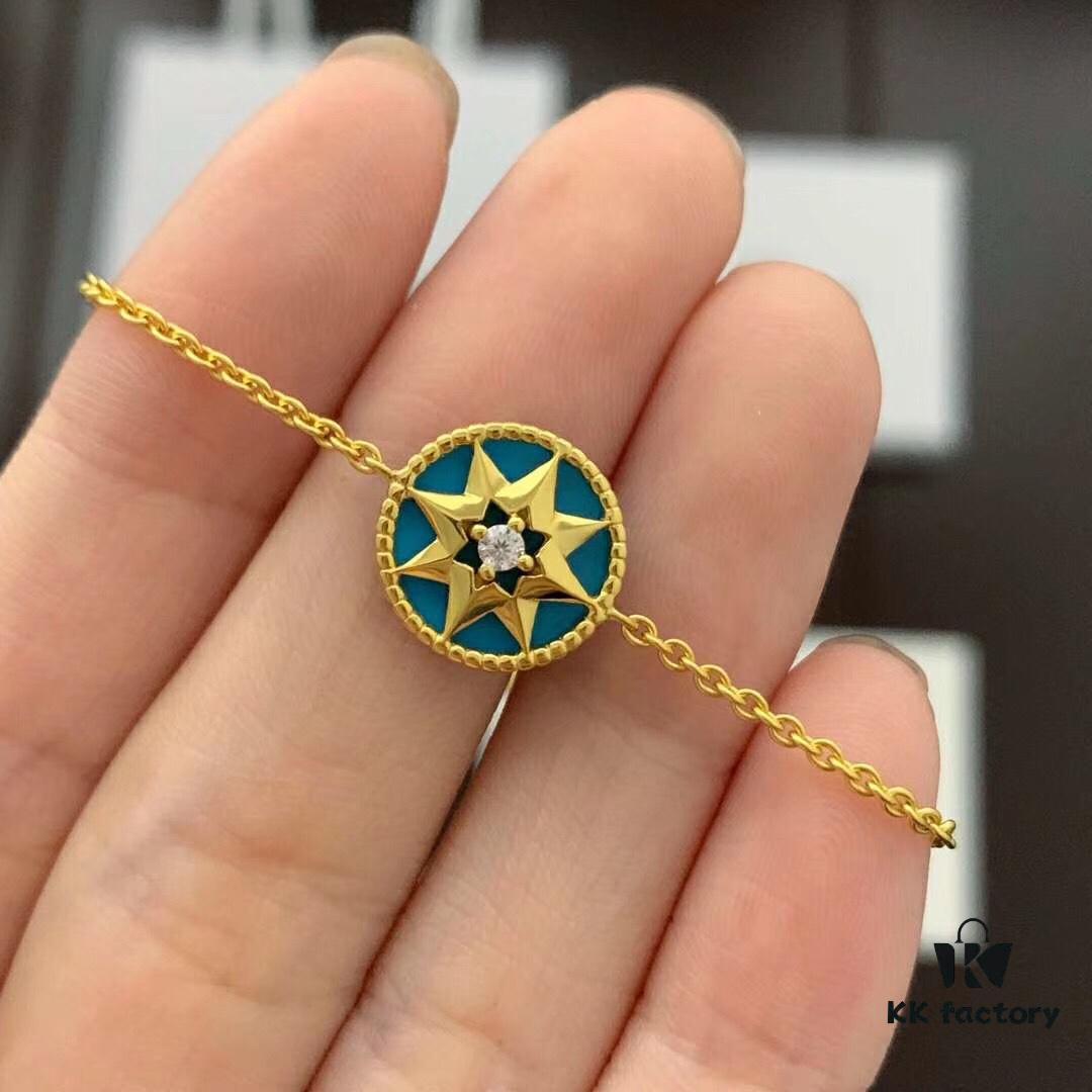 692ff76a99f2d84055c8e0d8 D!or Compass Bracelet - Rose des Vents Collection, 18K Real Gold Plated with Diamond and Silver Base, Featuring Turquoise, Lapis Lazuli, White Shell, and Pink Crystal Options