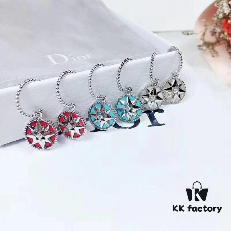 692ff76f99f2d84055c8e0e5 Dior Luxury Jewelry Rose Compass Eight-Pointed Star Stud Earrings - Exquisite Compass Rose Design, S925 Sterling Silver with Natural Turquoise, White Mother of Pearl, and Red Agate