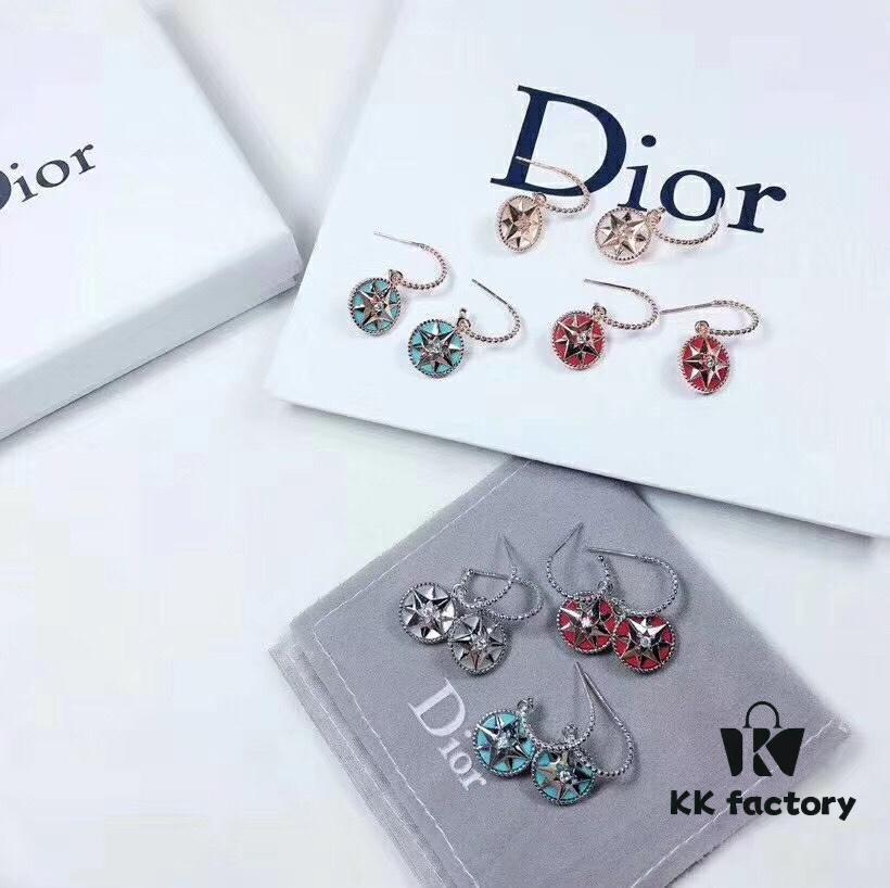 692ff76f99f2d84055c8e0e8 Dior Luxury Jewelry Rose Compass Eight-Pointed Star Stud Earrings - Exquisite Compass Rose Design, S925 Sterling Silver with Natural Turquoise, White Mother of Pearl, and Red Agate