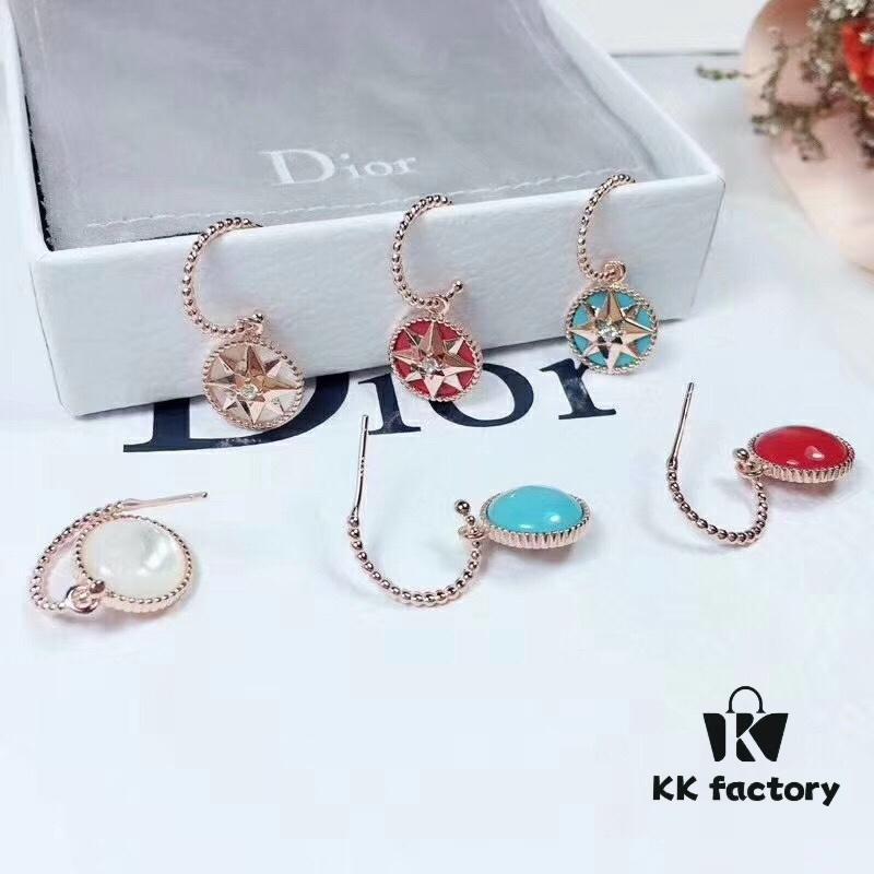 692ff78299f2d84055c8e110 Dior Luxury Jewelry Rose Compass Eight-Pointed Star Stud Earrings - Exquisite Compass Rose Design, S925 Sterling Silver with Natural Turquoise, White Mother of Pearl, and Red Agate