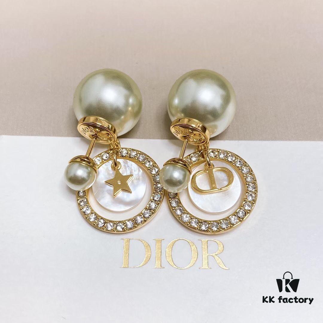 DIOR 2020 New Arrival ✨ Tribales CD White Mother-of-Pearl Pearl Stud Earrings