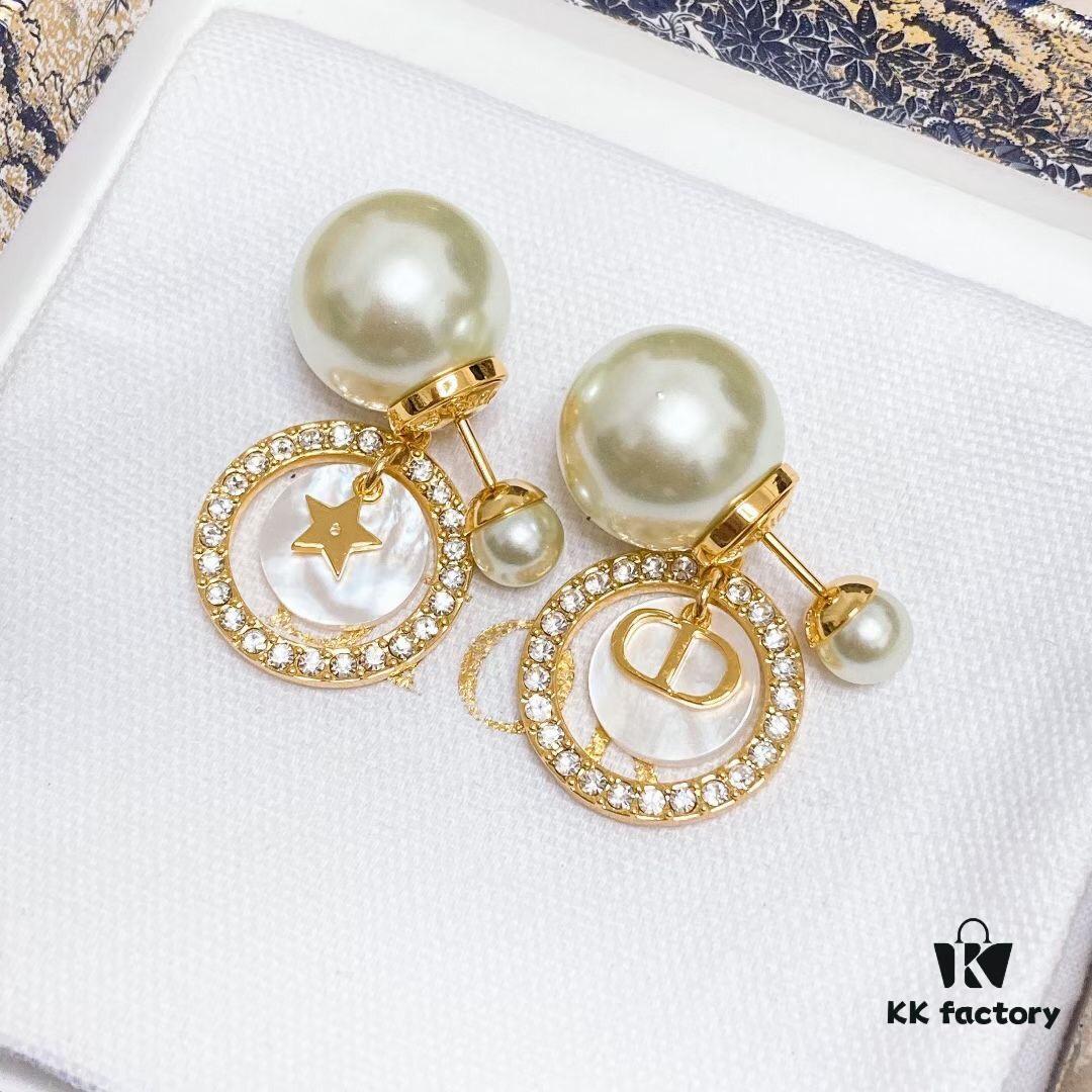 DIOR 2020 New Arrival ✨ Tribales CD White Mother-of-Pearl Pearl Stud Earrings