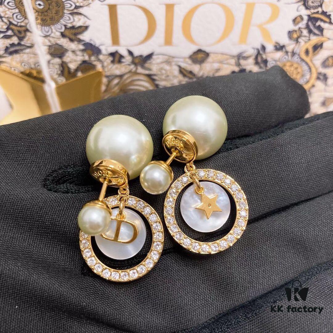 DIOR 2020 New Arrival ✨ Tribales CD White Mother-of-Pearl Pearl Stud Earrings
