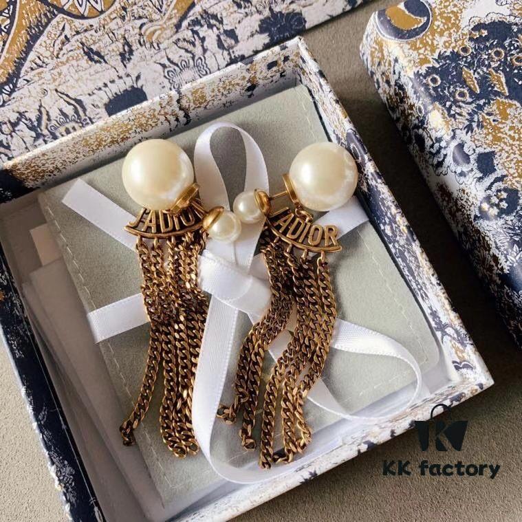 Dior Vintage Distressed Tassel Pearl Earrings