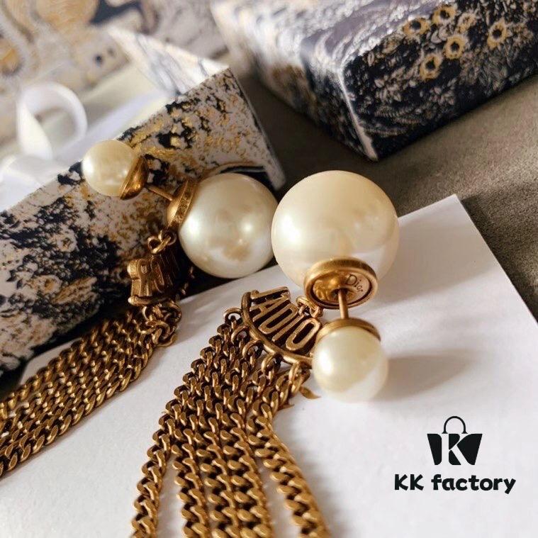 Dior Vintage Distressed Tassel Pearl Earrings