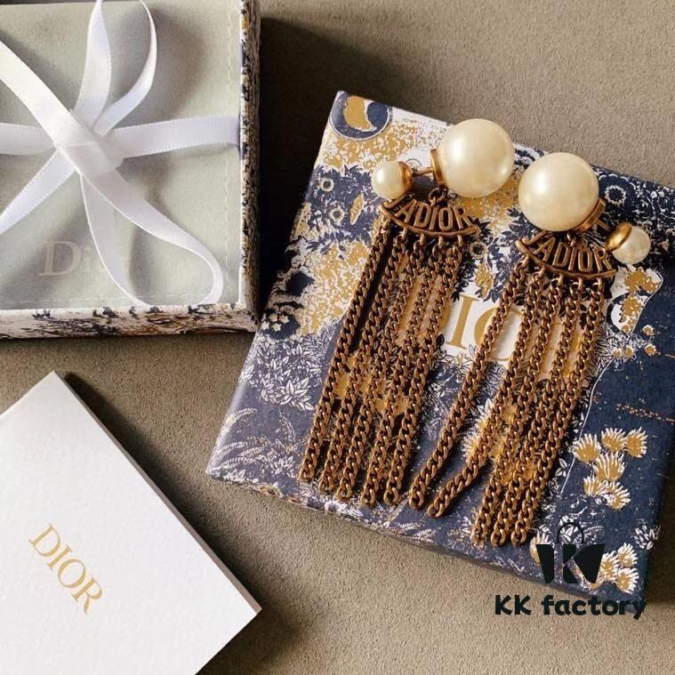 Dior Vintage Distressed Tassel Pearl Earrings