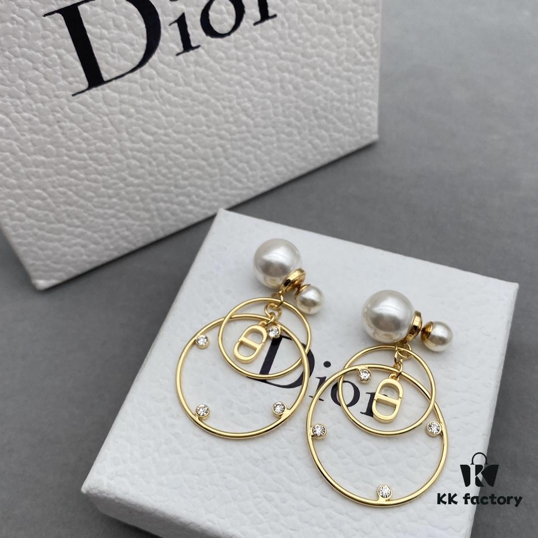 692ff81599f2d84055c8e206 Dior Pearl CD Earrings with Intersecting Large and Small Hoop Design, Adorable and Elegant, Delicately Ethereal