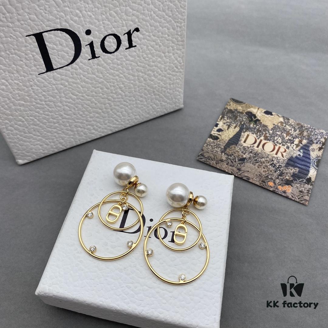 692ff81599f2d84055c8e207 Dior Pearl CD Earrings with Intersecting Large and Small Hoop Design, Adorable and Elegant, Delicately Ethereal