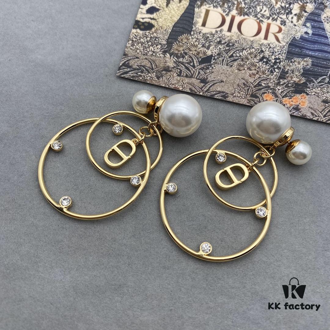 692ff81699f2d84055c8e209 Dior Pearl CD Earrings with Intersecting Large and Small Hoop Design, Adorable and Elegant, Delicately Ethereal