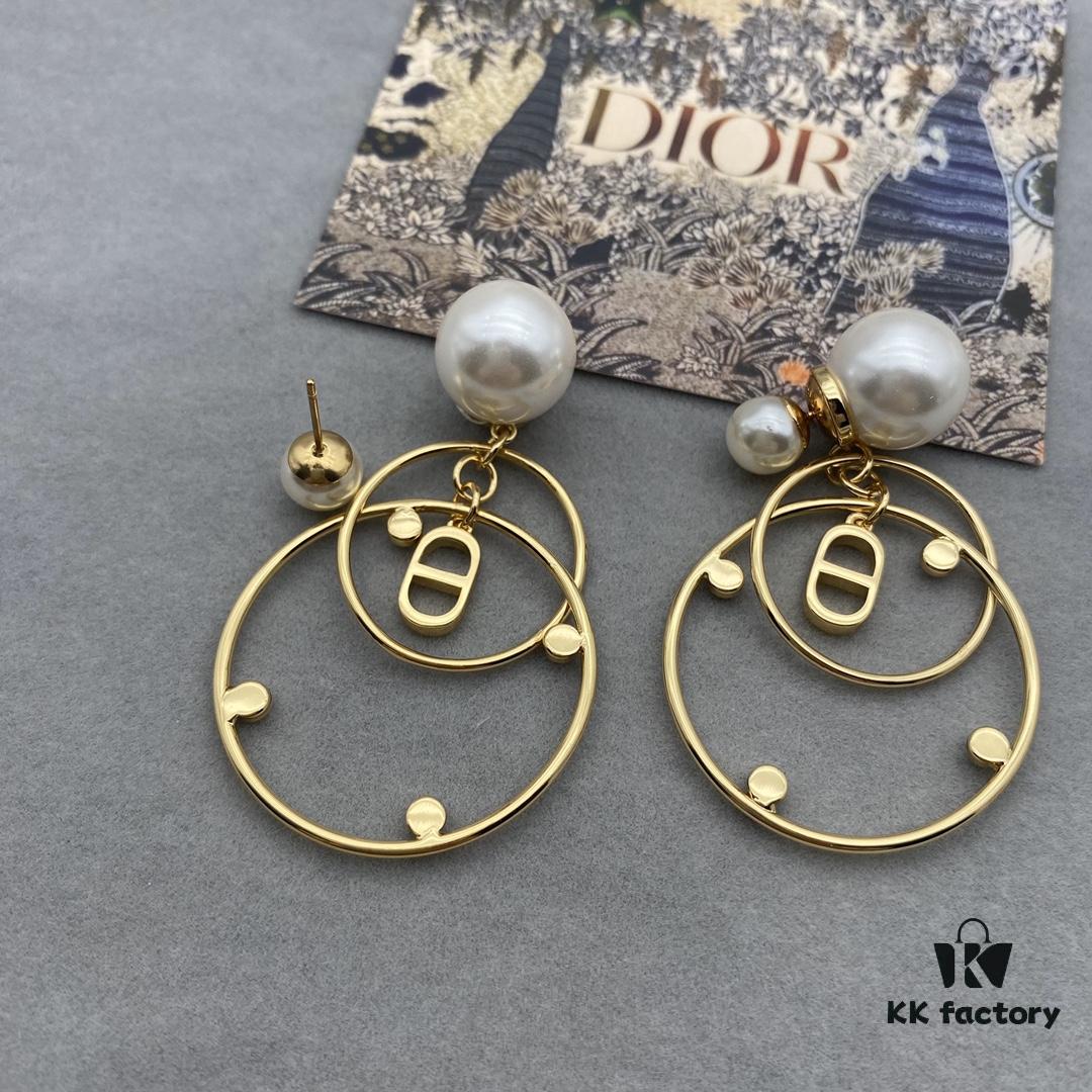 692ff81a99f2d84055c8e20d Dior Pearl CD Earrings with Intersecting Large and Small Hoop Design, Adorable and Elegant, Delicately Ethereal