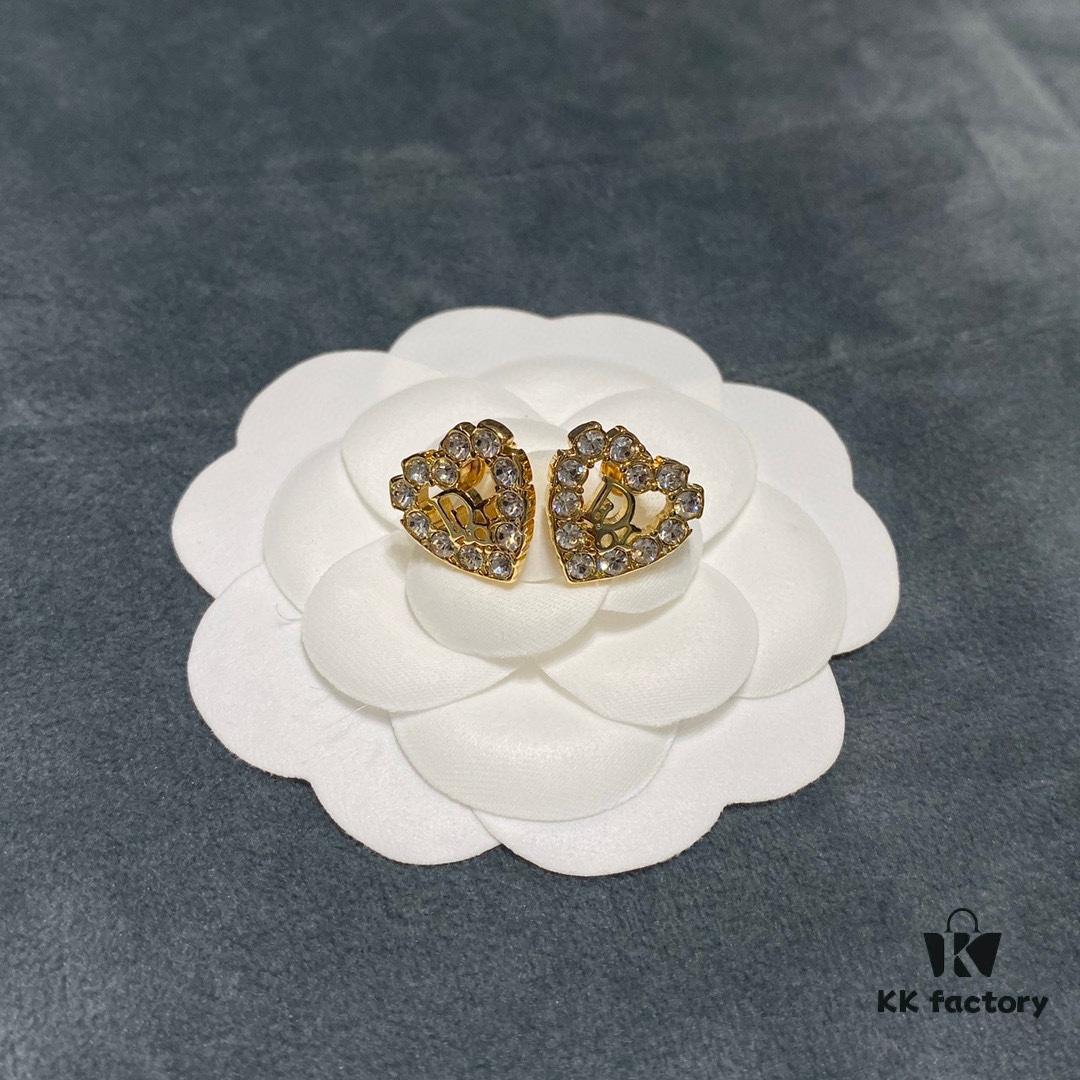 Dior Heart-Shaped Rhinestone Stud Earrings