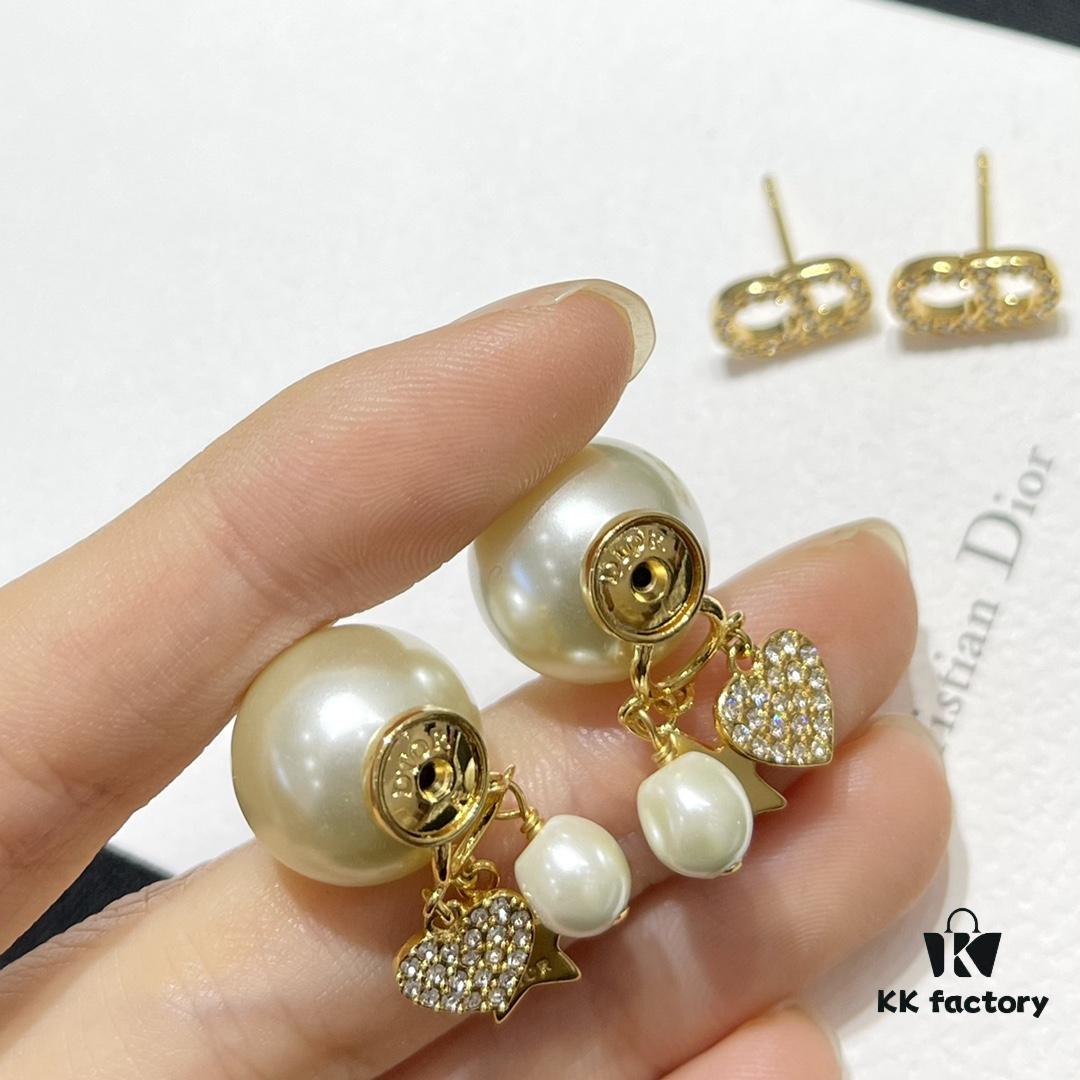 Dior Earrings, Heart and Star Stud Earrings