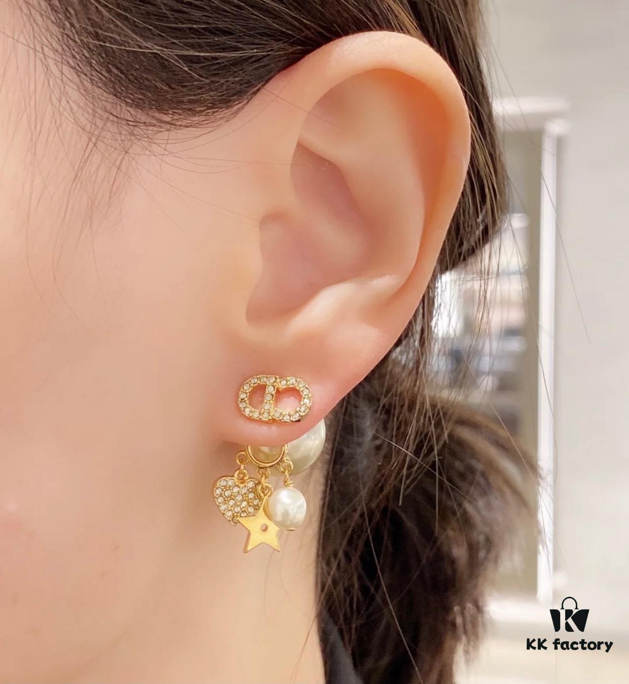 Dior Earrings, Heart and Star Stud Earrings