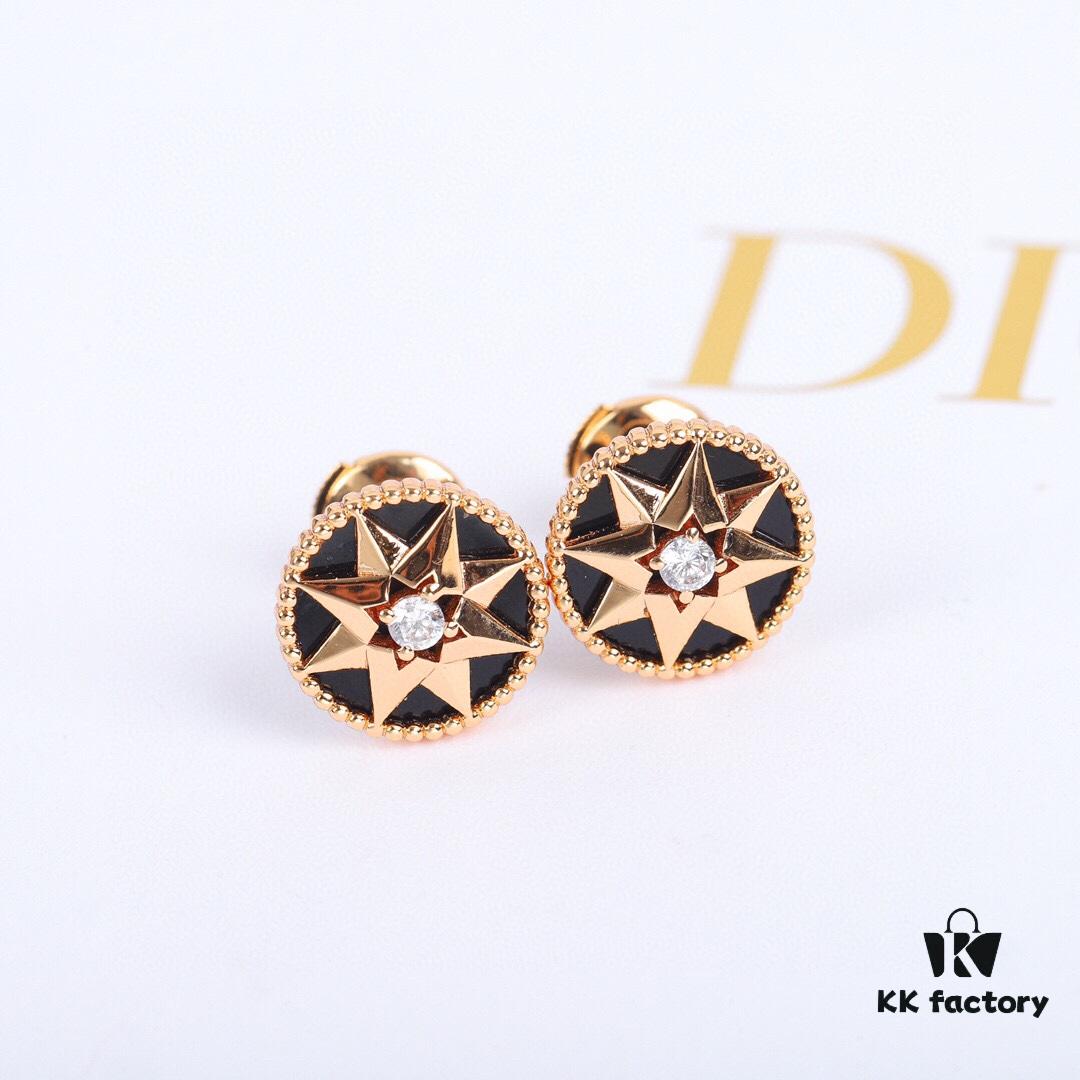 692ff83399f2d84055c8e23a Dior Rose des Vents Collection - 18K Gold Plated Real Diamond Stud Earrings, Two Colors Available: Gold with White Shell, Rose Gold with Pink Opal