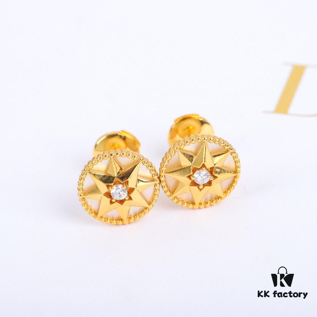 692ff83499f2d84055c8e23b Dior Rose des Vents Collection - 18K Gold Plated Real Diamond Stud Earrings, Two Colors Available: Gold with White Shell, Rose Gold with Pink Opal