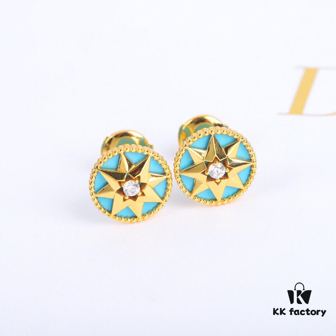 692ff83499f2d84055c8e23c Dior Rose des Vents Collection - 18K Gold Plated Real Diamond Stud Earrings, Two Colors Available: Gold with White Shell, Rose Gold with Pink Opal