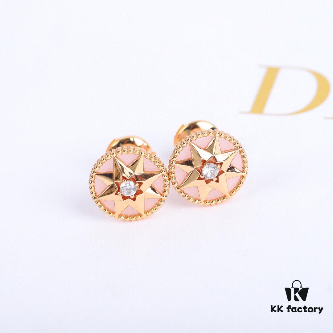 692ff83599f2d84055c8e23e Dior Rose des Vents Collection - 18K Gold Plated Real Diamond Stud Earrings, Two Colors Available: Gold with White Shell, Rose Gold with Pink Opal