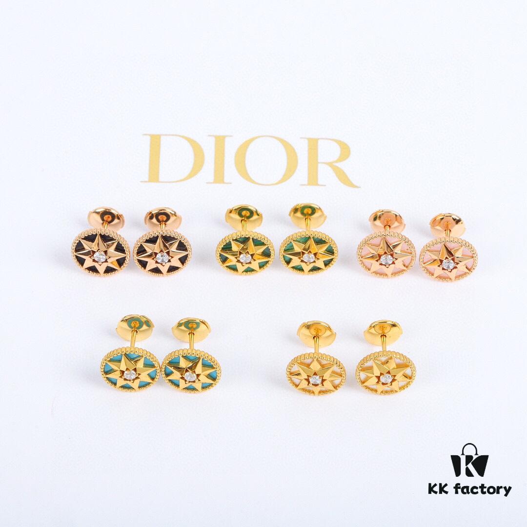 692ff83699f2d84055c8e23f Dior Rose des Vents Collection - 18K Gold Plated Real Diamond Stud Earrings, Two Colors Available: Gold with White Shell, Rose Gold with Pink Opal