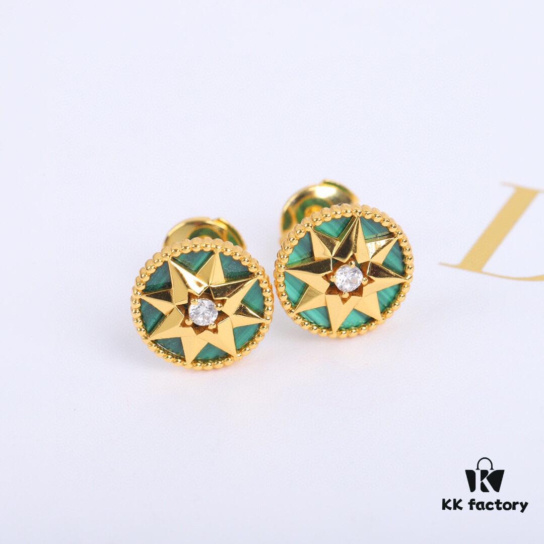692ff85b99f2d84055c8e274 Dior Rose des Vents Collection - 18K Gold Plated Real Diamond Stud Earrings, Two Colors Available: Gold with White Shell, Rose Gold with Pink Opal