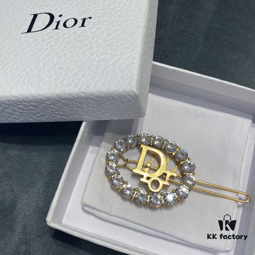 692ff86a99f2d84055c8e28d Dior Oval-Shaped Hair Clip with Sparkling Zircon-Circled Frame and Hollowed Letter Design