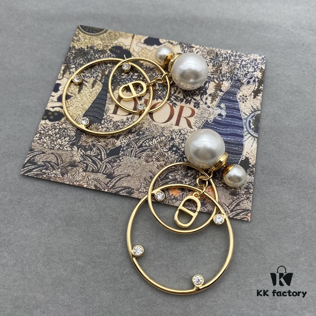 692ff87599f2d84055c8e29d Dior Pearl CD Earrings with Intersecting Large and Small Hoop Design, Adorable and Elegant, Delicately Ethereal