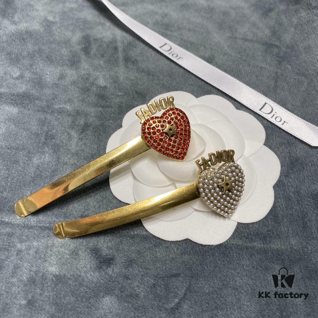 692ff87c99f2d84055c8e2a7 Dior Jadior Letter Hair Clip – Fairy-Inspired Design, Two Styles: Star-Shaped Heart with Full Rhinestones and Heart with Small Pearl Accents, Bling Bling Sparkle