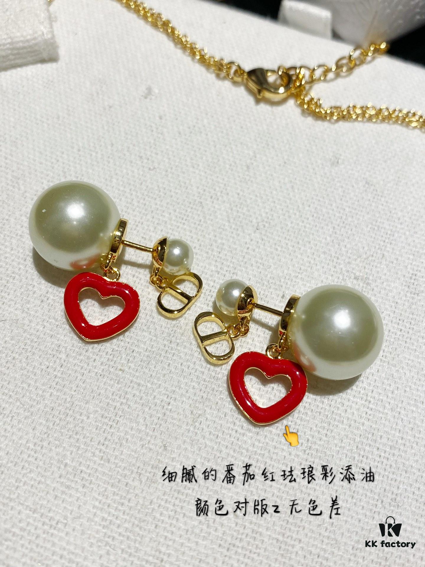 692ff8b499f2d84055c8e305 Dior CD Valentine's Day Limited Edition Openwork Heart Necklace and Stud Earrings with Tomato Red Enamel