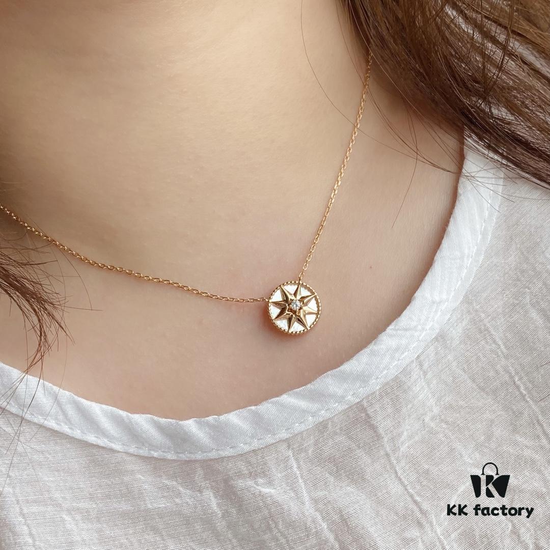 692ff8cd99f2d84055c8e32d Dior Compass Necklace 😊 Victoire de Castellane Reinterprets Mr. Dior's Lucky Star – the Eight-pointed Star – with a Wind Rose Design, Adorned with Intertwined Wheat Sheaves That Swing Playfully on the Chain, Alternating Between a Hardstone Face and a Wind Rose Face