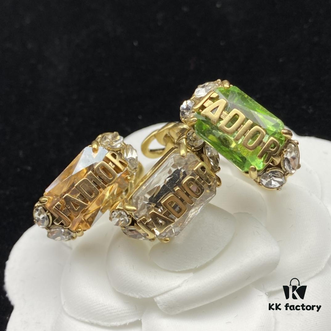 Dior New Diamond-Inlaid Letter Retro Style Open Ring