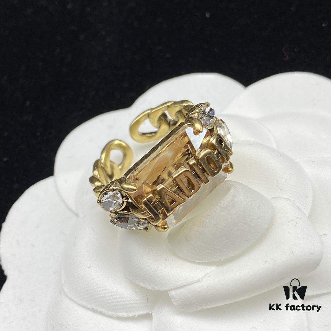 Dior New Diamond-Inlaid Letter Retro Style Open Ring
