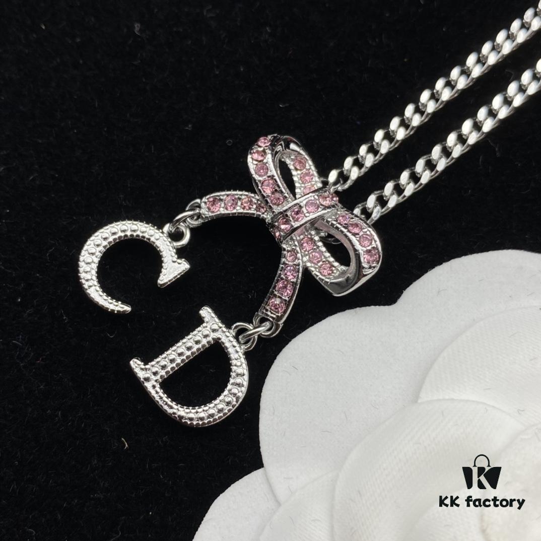 692ff92499f2d84055c8e3bf Dior New Letter Bow Diamond-Inlaid Elegant and Sweet Necklace