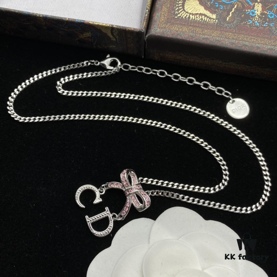692ff92699f2d84055c8e3c3 Dior New Letter Bow Diamond-Inlaid Elegant and Sweet Necklace