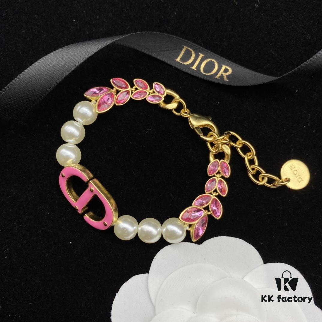 Dior New Style Letter Pearl Resin Rhinestone Inlaid Fashion Elegance