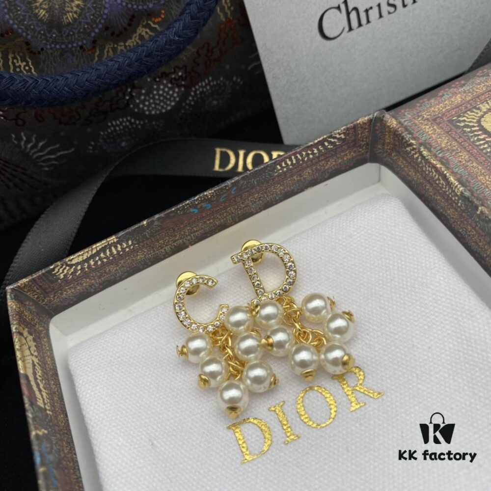 692ff92f99f2d84055c8e3d6 Dior New Style Letter Pearl Inlaid Diamond Elegant Retro Stud Earrings