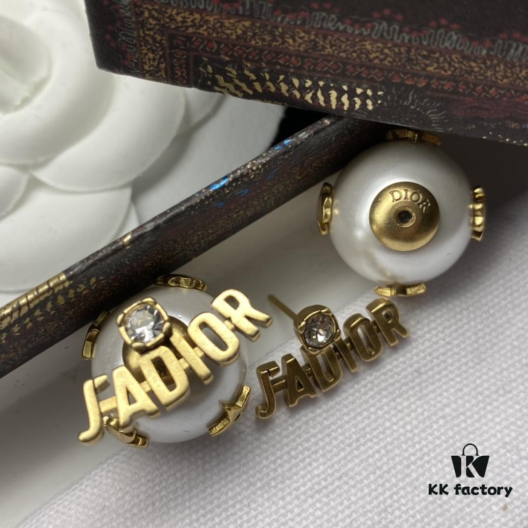 Dior New Style Letter Pearl Inlaid Diamond Fashion Elegant Stud Earrings